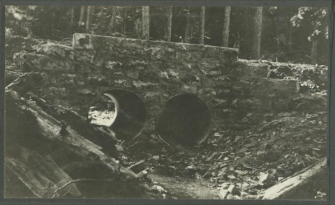 1916 Neihart Road, double culvert with a masonry headwall at Sta. 120