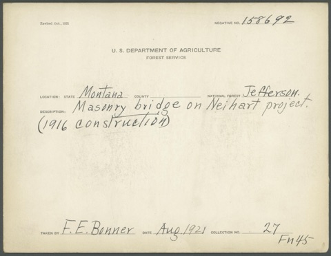 1921 Forest Service negative sleeve for the Neihart Road car photograph